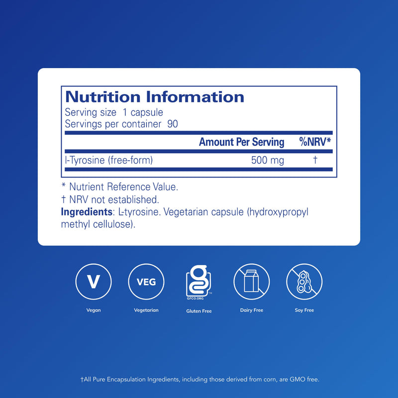 Pure Encapsulations L-Tyrosine 500mg - Amino Acid Supplement - 90 Vegetarian Capsules