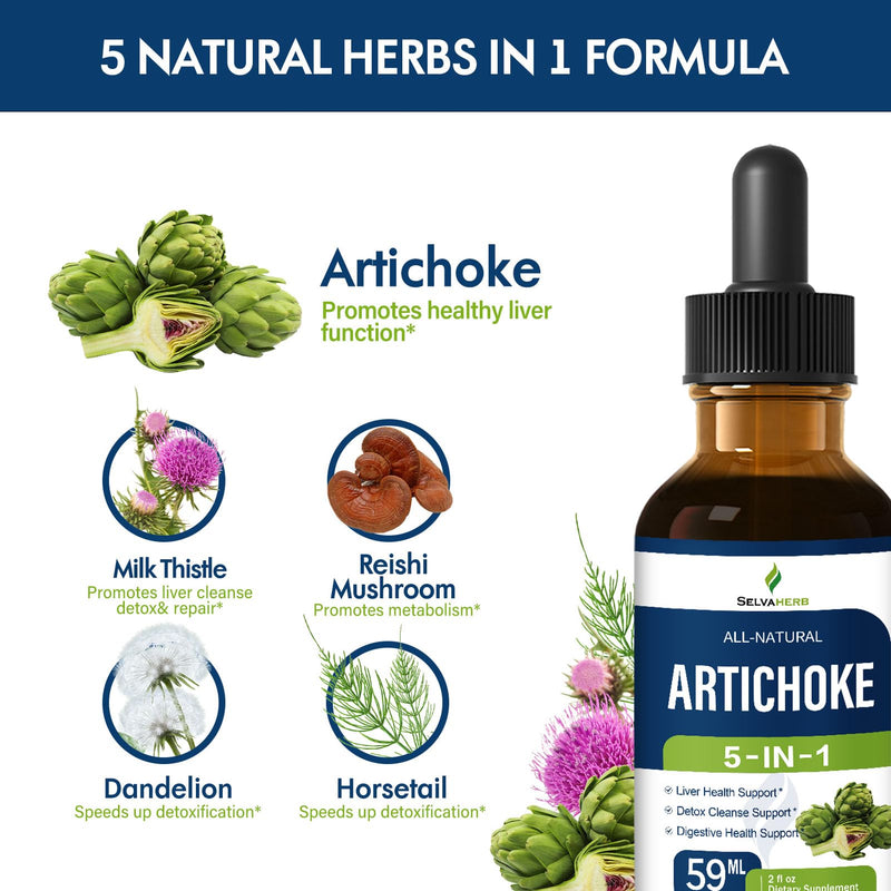 [Australia] - Artichoke Leaf Extract Drops for Liver Detox Cleanse & Repair, Milk Thistle 5-in-1 Natural Herbal Formula, Liver Health Support Supplment w/Dandelion Horsetail, High Absorbtion. 2oz Original 2 Fl Oz (Pack of 1) 