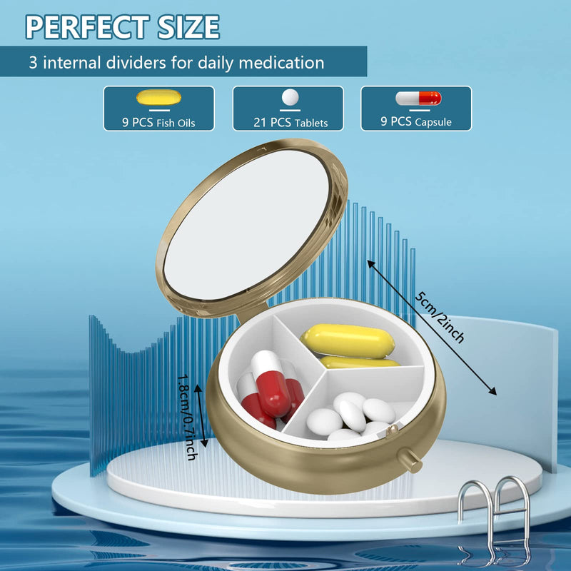 Pill Organizer Pill Box with Mirror Retro Small Pill Case for Purse or Pocket Bronze Pill Box or Vitamins, Fish Oil, Supplements, Pill Containe Travel Gifts（4PCS-Marble-White-Bule） 4 pieces Marble-white-blue