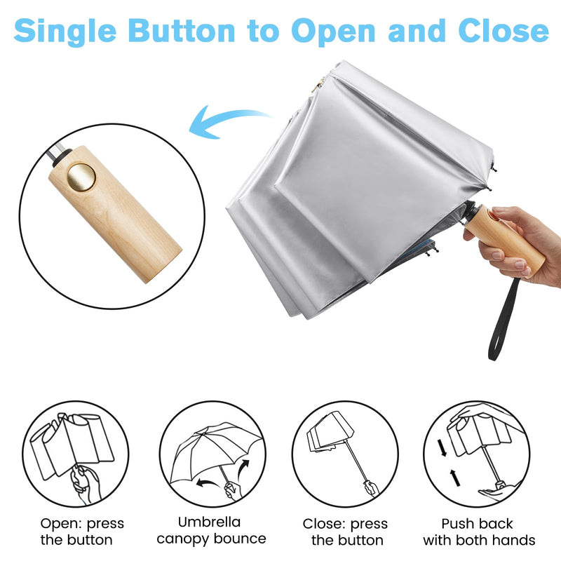 G4Free 42'' Eco Windproof Travel Umbrella + 46" UV Sun Protection Umbrella, Fiberglass Frame, Lightweight Portable for Walking & Outdoor, Automatic Open & Close