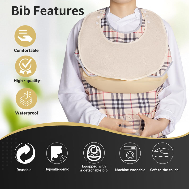 [Australia] - Adaptive Utensils for Elderly with Suction Base, Parkinsons Utensils with Bibs, Adaptive Dinnerware Dish for Handicapped, Spill Proof Bowl and Plate with Lipped Edges for Dementia, Stroke, and Tremor 
