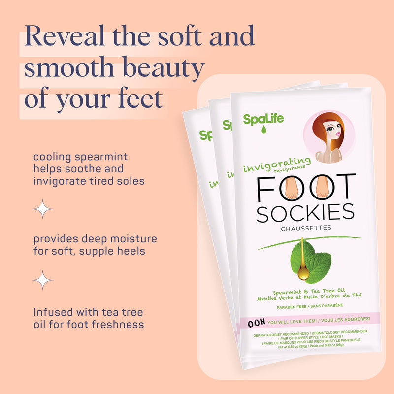[Australia] - SpaLife Softening Care Foot Sockies (8-Pack) - Spearmint & Tea Tree Oil, Exfoliating Pack for Healthy Feet, Intensive Repair, Callus Remover Sockies, Dry Skin Solution, Moisturizing Foot Treatment Foot Socks (8 Pack) 
