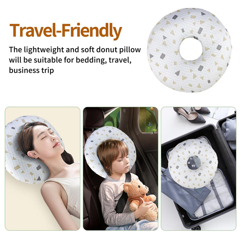 [Australia] - Ear Piercing Pillow for Side Sleepers, Donut-Shaped Ear Relief Pillow, Post-Piercing Recovery and Ear Pain, White with Gold and Grey Pattern 