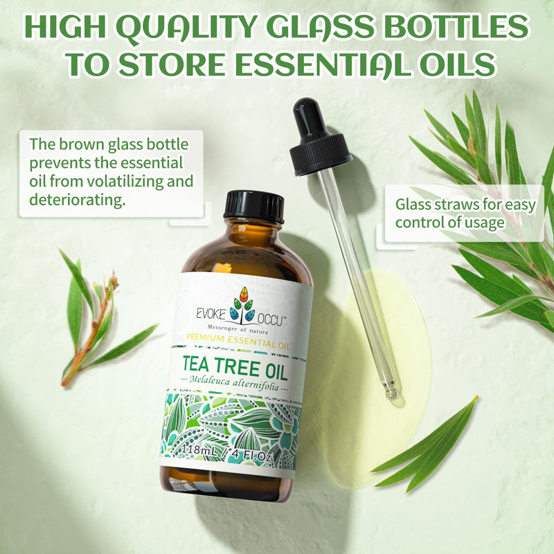 [Australia] - EVOKE OCCU 100% Pure Tea Tree Essential Oil for Toenail Fungus,Hair Damage,Skin Problems,Add to Shampoo,Body Wash,Conditioner 4 FL Oz 4 Fl Oz (Pack of 1) 