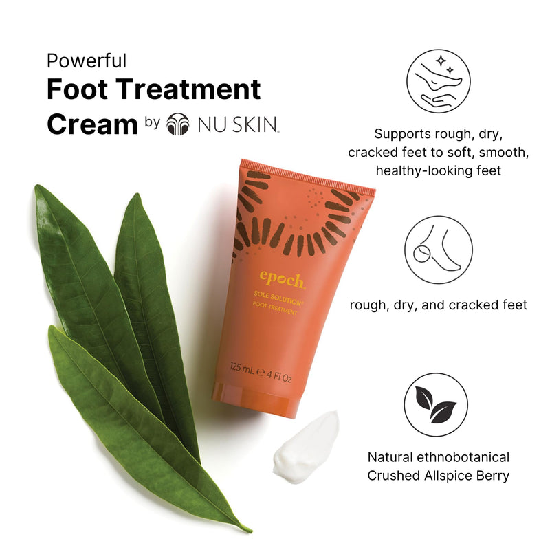 Nu Skin Epoch Sole Solution Foot Treatment | 4 Oz | 1 Pack | Intensive moisturizing cream softens calluses on dry, rough feet and cracked heels with Urea, Papain, Baobab and Allantoin 4 Fl Oz (Pack of 1)