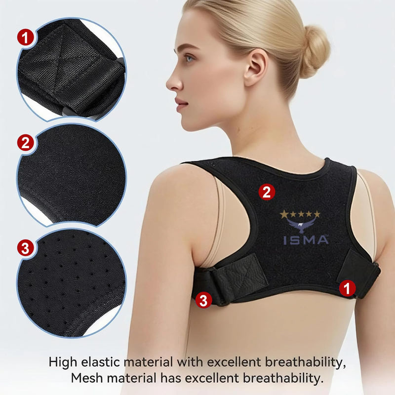 ISMA Posture Corrector Adjustable Back Brace Spine Support Shoulder Pain Relief Upper Back Alignment Comfort Men Women Therapy Brace
