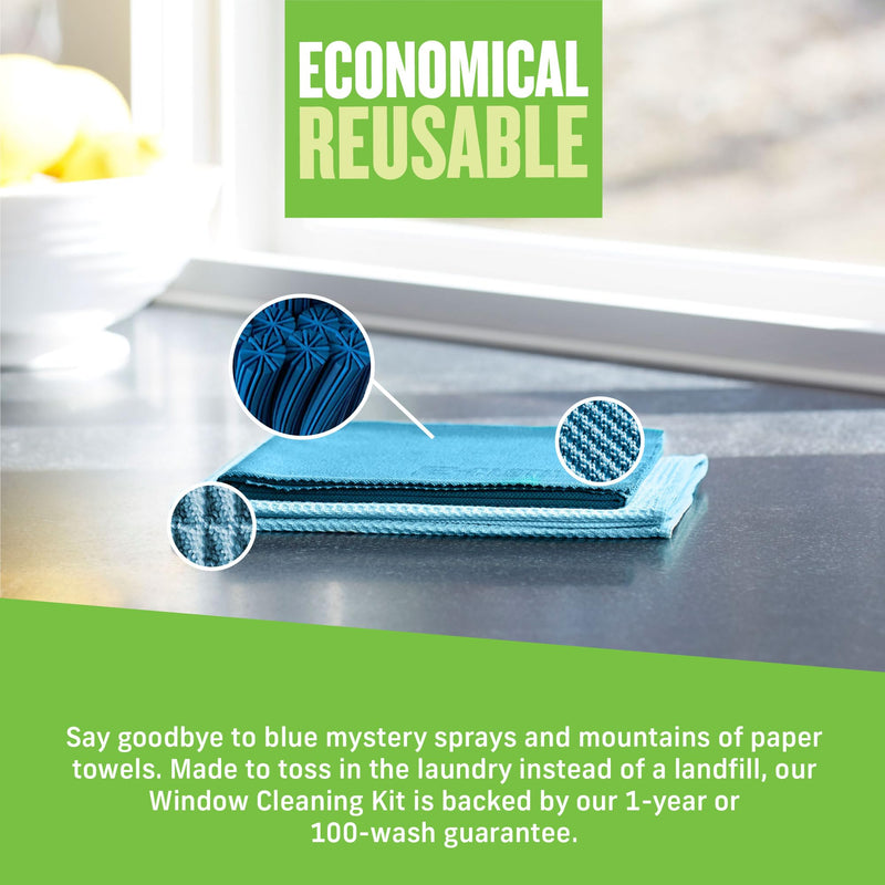 E-Cloth Window Cleaner Kit - Window and Glass Cleaning Cloth, Streak-free Windows with just Water, Microfiber Towel Cleaning Kit for Windows, Car Windshield, Mirrors - Alaskan Blue Eco Packaging