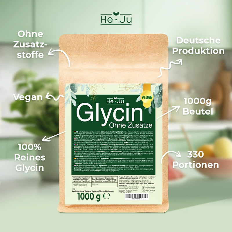 [Australia] - He-Ju glycine powder 1000 g, laboratory tested, 330 portions of amino acid, vegan, 100% pure, without additives, buy glycine in premium quality 330 portions (pack of 1) 
