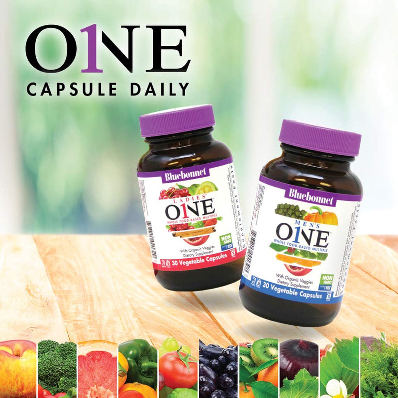 Bluebonnet Nutrition One for Men Whole Food-Based Multiple, Daily Nutrition*, Non-GMO, Vegetarian Friendly, Kosher, Gluten-Free, Soy-Free, Dairy-Free, Iron Free, 60 Vegetable Capsules, 60 Servings | Non-GMO, Vegetarian, Kosher, Gluten-Free, Soy-Free, D...