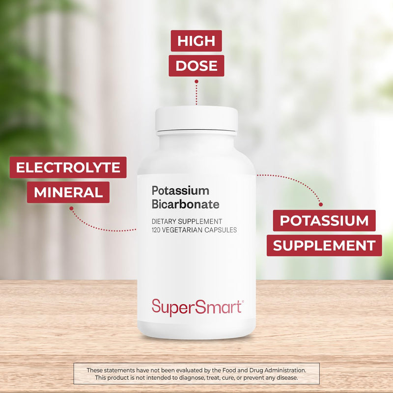 [Australia] - Supersmart - Potassium Bicarbonate 5400mg per Day (High Dose) - Electrolyte Mineral - Acid-Base Balance pH - Heart, Muscle & Nerve Health | Non-GMO & Gluten Free - 120 Vegetarian Capsules 1 Count (Pack of 120) 