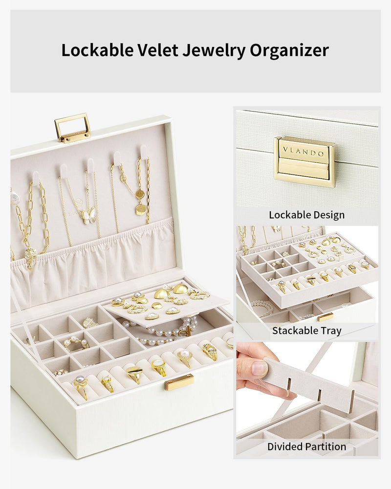 Vlando Jewelry Box for Women & Travel Makeup Bag