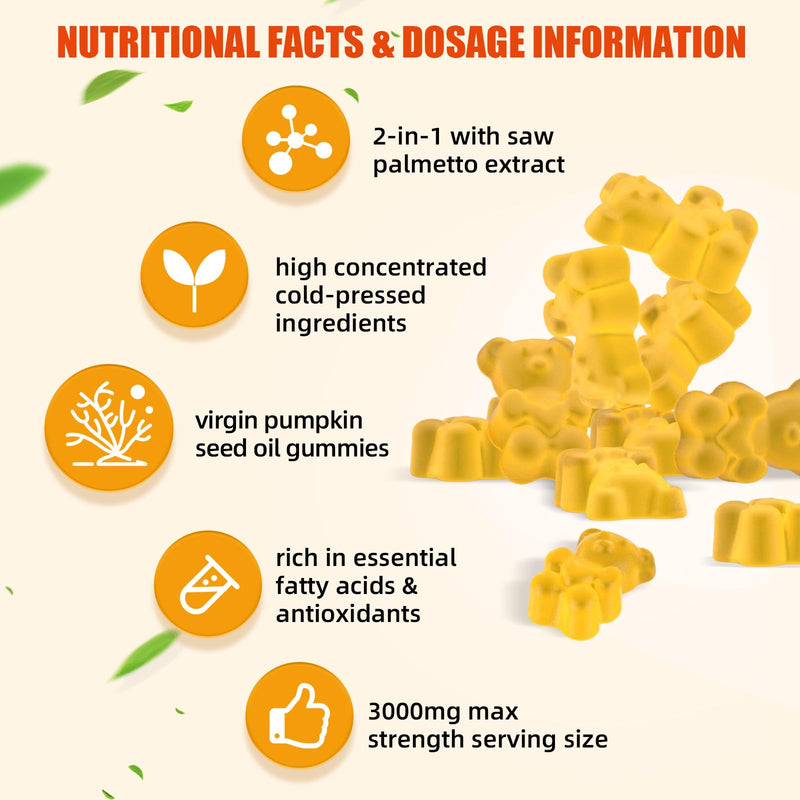 [Australia] - Pumpkin Seed Oil with Saw Palmetto: Pumpkin Seed Oil Gummies Extract Sugar-Free 3000mg Per Serving for Hair Growth Urinary Bladder & Prostate Health Non-GMO 