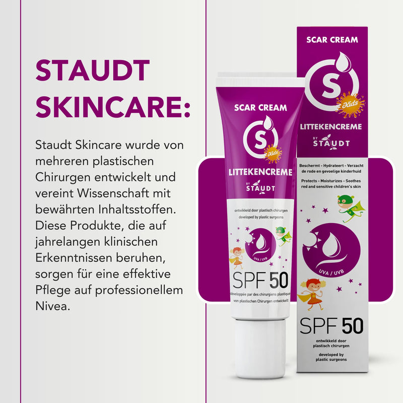 [Australia] - Staudt Children's Scar Ointment SPF50 - Pediatric Silicone Gel for Sensitive Skin - Hydrating Wound and Healing Ointment with Allantoin & Aloe Vera - UV Protection - 40ml 
