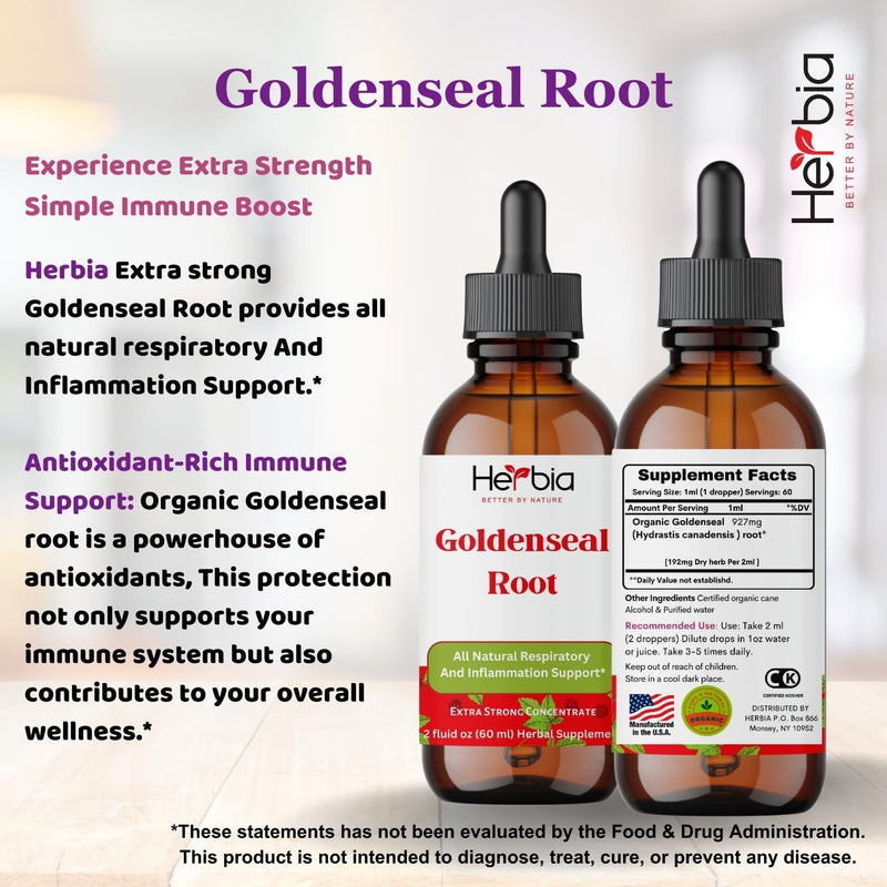 [Australia] - Organic Goldenseal Root Supplement-Boost Immunity, Antioxidants, Liquid Alcohol Extract, 2 Fluid oz (60 ml) 