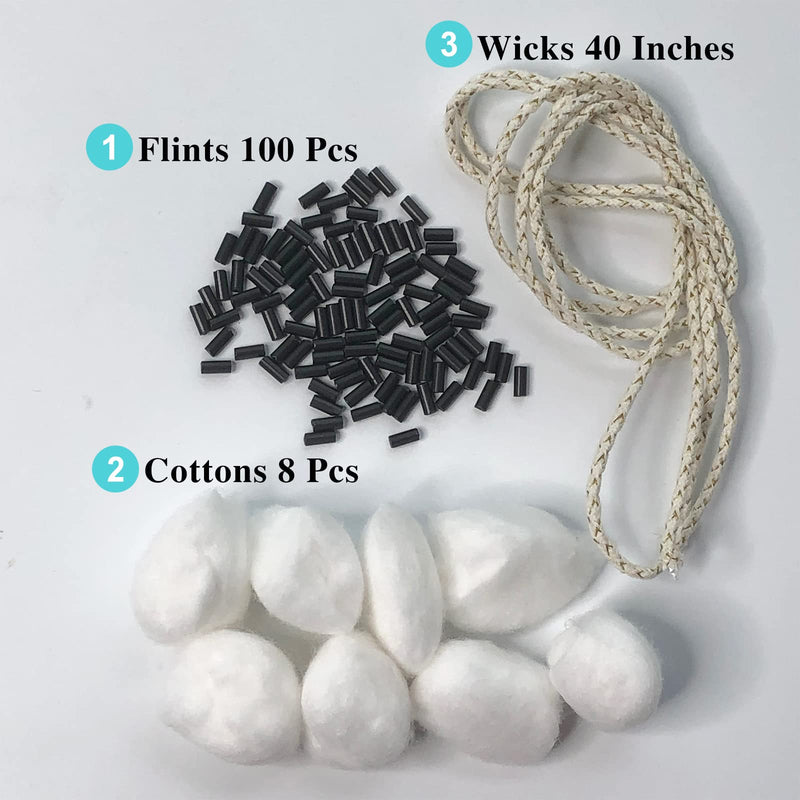 [Australia] - zippo Repair kit zippo Cotton. 100 Pices Flint Stone Ferrocerium Rod for Kerosene Petrol Lighter, 8 Pices Cotton Replacement, 40 Inches Oil Lighter Wick Flint+Wick+Cotton 