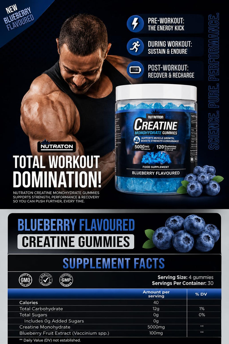Creatine Monohydrate Gummies 5000mg Per Serving | 120 Vegan Berry Gummies | Sugar Free Creatine Supplement | 30 Servings | Supports Strength, Power & Exercise Performance | Easy Alternative to Powder