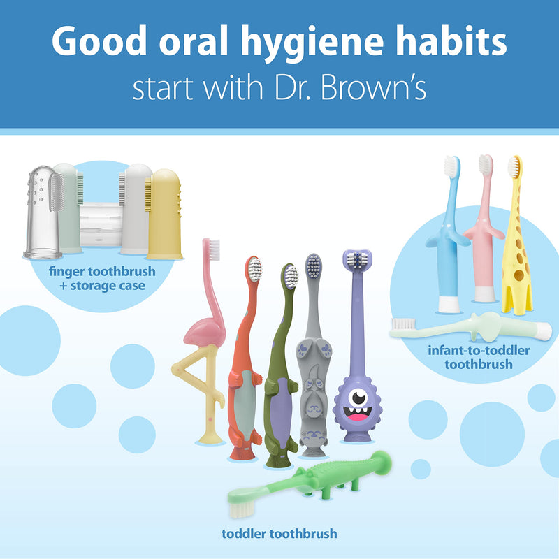 [Australia] - Dr. Brown's 100% Silicone Baby Finger Toothbrush and Toothpaste Set, 2-Pack Toothbrush with Storage Case, Fluoride-Free Strawberry Toddler Toothpaste, Gray & Light-Green 2 Pack, Gray & Light-green With Strawberry Toothpaste 