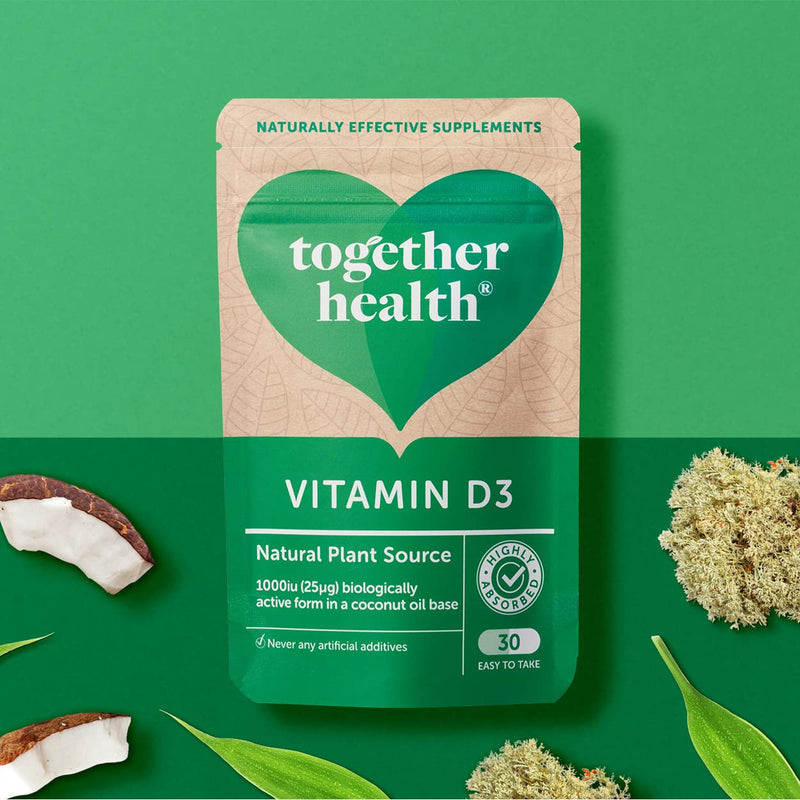 Vitamin D3 – Together Health – 1000iu Vitamin D3 – from Wild-Grown Lichen – Vegan Friendly – Made in The UK – Pack of 3-90 Vegecaps 90 Count (Pack of 3)