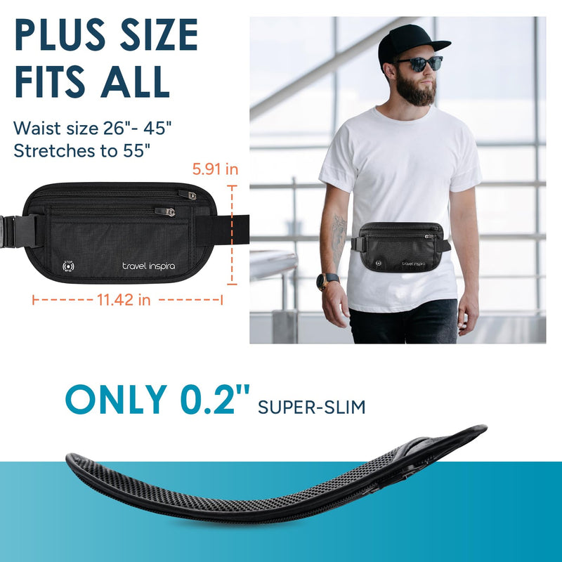 travel inspira Slim Anti-Theft RFID Blocking Travel Money Belt & Passport Holder - Concealed Under Clothes