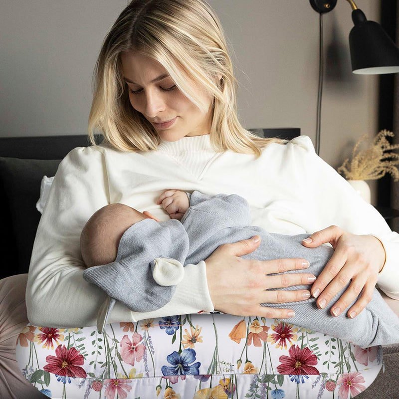 [Australia] - Little Grape Land Nursing Pillow Covers for Baby Girl, Soft Removable Covers Breathable for Breastfeeding Pillows, 2 Pack Nursing Pillow Cases Fit Standard Nursing Pillows, Leaves & Flower Spring Flower & Green Leaves 
