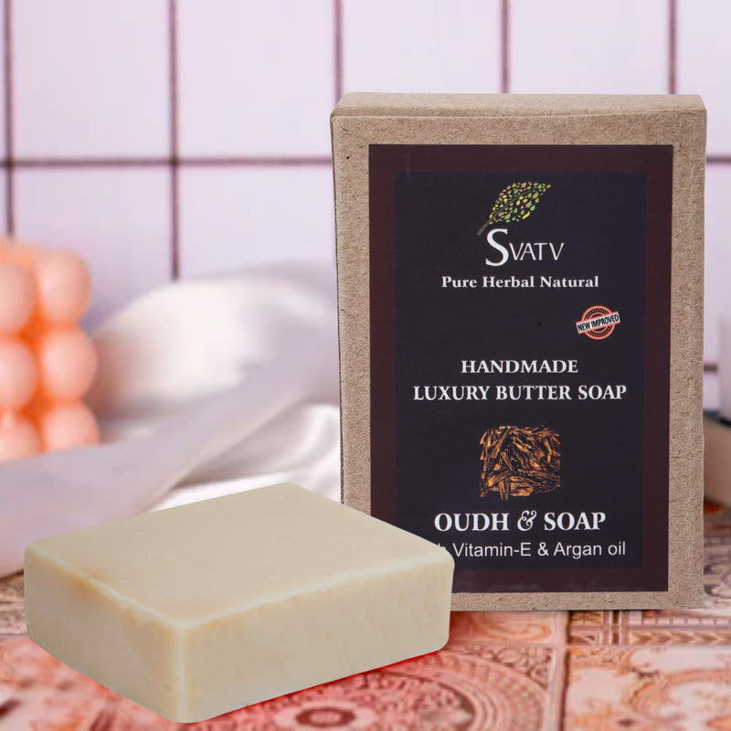 Handcrafted Soap with natural, soothing herbs of OUDH & VITAMIN -e I For Men and Women | Kosher & GMP Certified Soap | Traditional Ayurvedic Herbal Soap for all skin type - 125g