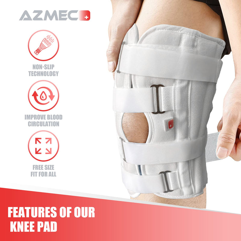 [Australia] - Azmec Straight Leg Brace Tri-Panel Orthopedic Knee Immobilizer 12" Long Adjustable Side Panels Knee Splint – Lightweight Universal Leg Brace for Adolescent, Women and Men - White 