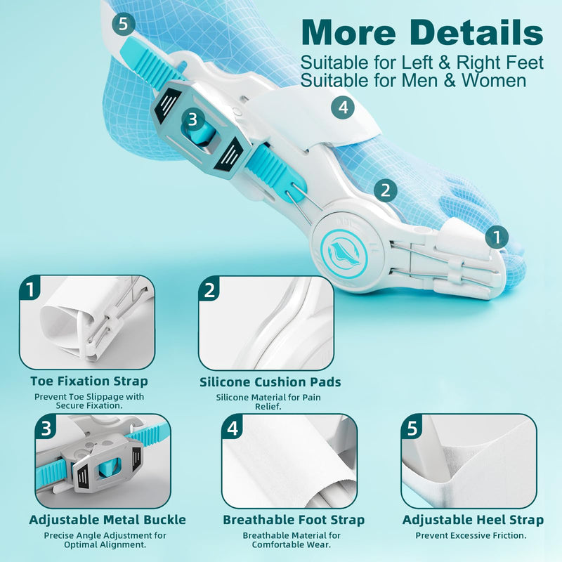 Upgraded Bunion Corrector for Women & Men, Orthopedic Bunions Correction with Non Slip Big Toe Straighteners, Adjustable Bunion Splint Suitable for Day/Night Feet Bunion Relief (2PCS)