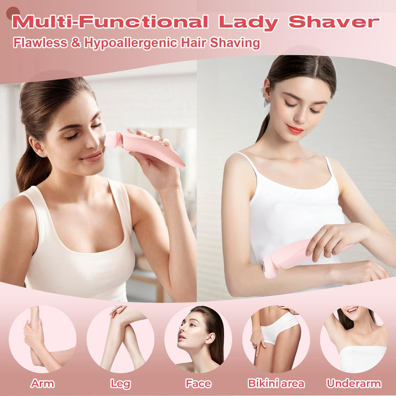 [Australia] - Livora Electric Shaver for Women,2 in 1 Wet & Dry Painless Hair Removal with 2 Removable Heads,Rechargeable Cordless Womens Razor for Bikini,Legs,Arms,Underarm Area,IPX7 Waterproof(Pink) Pink 