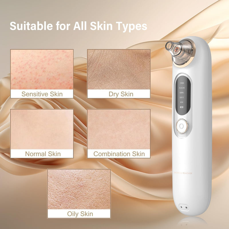 Blackhead Remover Pore Vacuum Kit for Face, 5 Adjustable Suction Levels Blackhead Extraction Tool, Face Suction Pore Cleaner with 4 Suction Heads, 4 Probes for Women & Men (White) White