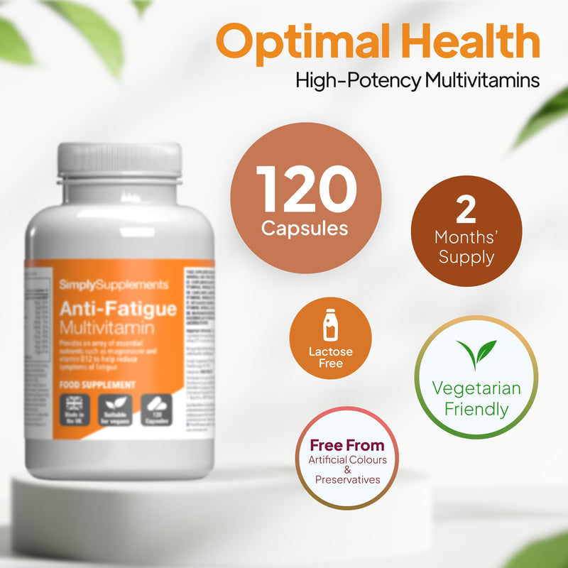 Anti-Fatigue Support Supplement | Reduces Tiredness & Fatigue | with Vitamins & Minerals for Energy | Vegan & Vegetarian-Friendly | 120 Capsules = 2 Months’ Supply | Made in The UK Unflavoured 120 count (Pack of 1)