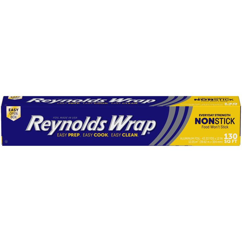 Reynolds Wrap Non Stick Aluminum Foil, Nonstick Aluminum Foil Roll, Prevents Food Sticking and Messy Cleanup, Great for Covering Casseroles and leftovers, 43.33 Yards x 12 Inches, 130 Sq.Ft. 130 Sq Ft