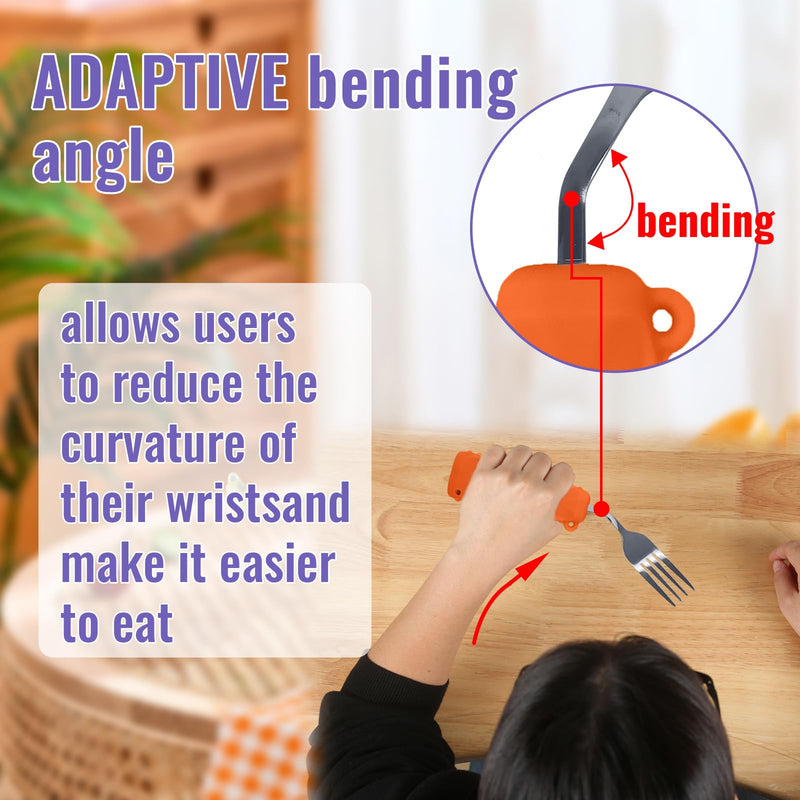 [Australia] - Adaptive Weighted Silverware Utensils Angled Fork for Hand Tremors Parkinsons,Weighted Utensils with Non-Slip Easy Grip Handles for Independent Eating(Left Hand,Orange,Pack of 1) Fork-Left Hand,Orange 