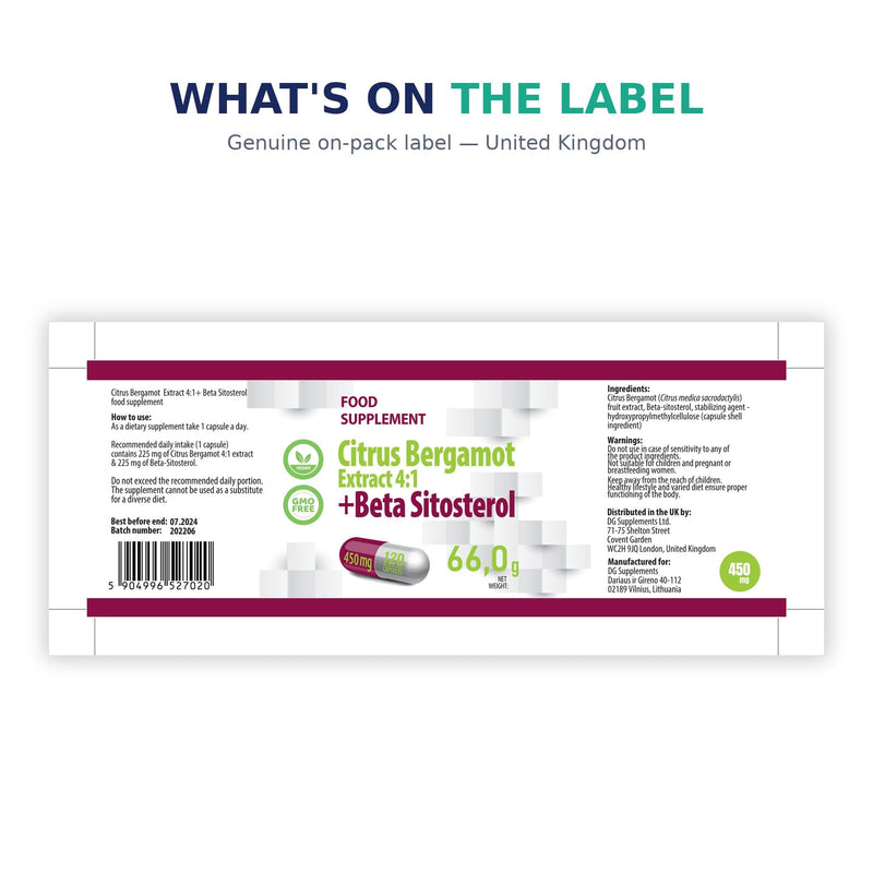 Hepatica Citrus Bergamot + Beta Sitosterol | 450mg Dual Complex | Citrus Bergamia Fruit Extract & Plant Sterols | 120 Vegan Capsules | 3rd Party Lab Tested