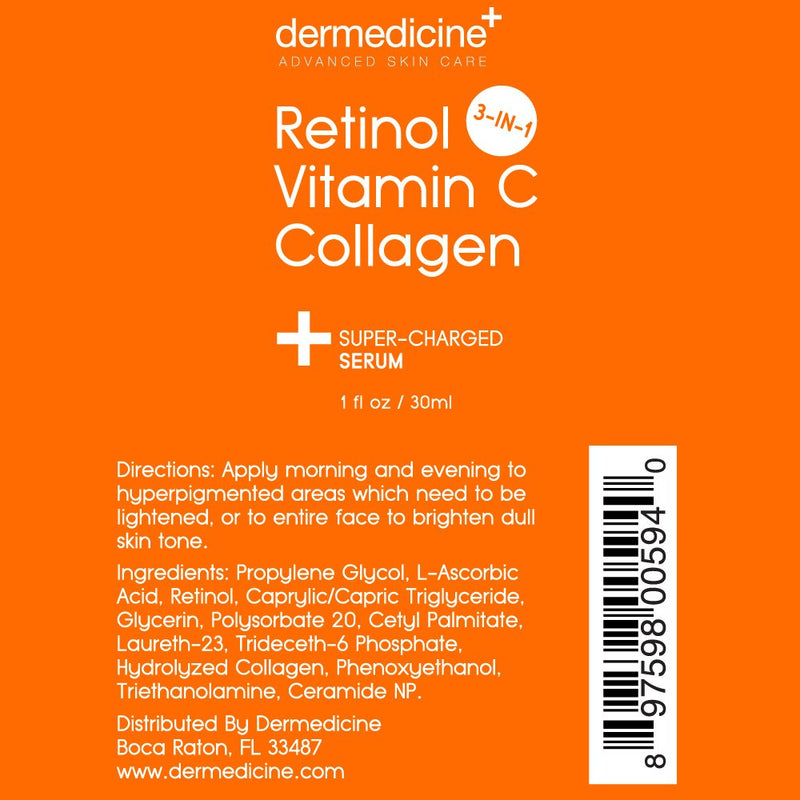 Retinol, Vitamin C and Collagen Face Serum, 1 fl oz | Formulated with glycerin and ceramide NP for a simple daily skincare routine 1 Fl Oz (Pack of 1)