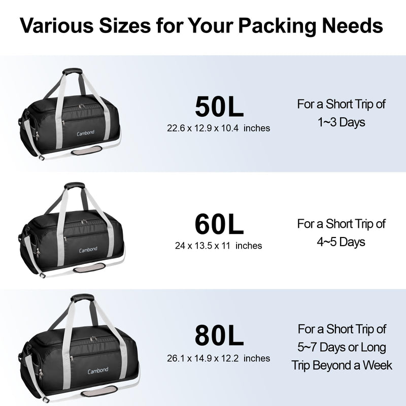 Cambond 60L Large Duffle Bag for Travel Bundle with Compression Packing Cubes