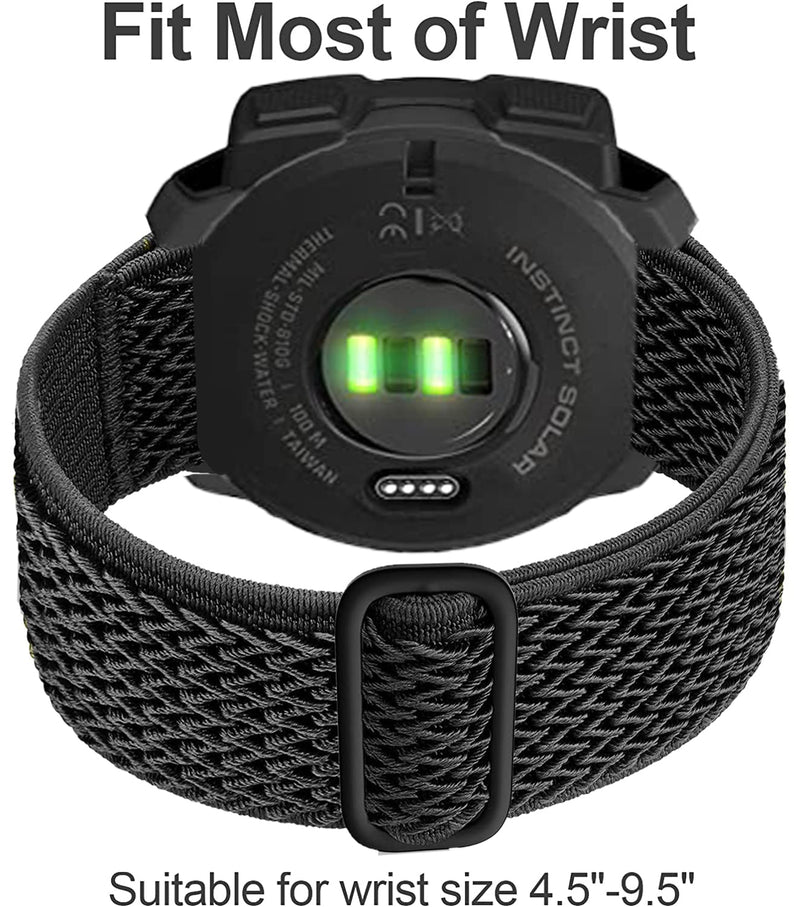 [Australia] - Olytop Elastic Watch Bands for Garmin Instinct/2 Solar, 22mm Soft Stretchy Nylon Ultra-Light Wristband Replacement Strap Men Women for Garmin Instinct Tactical/Esports/Solar/Tide Smartwatch Wave Black+Green 