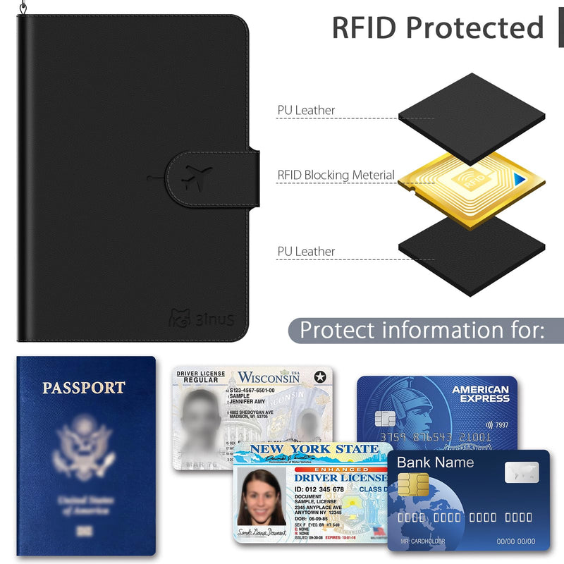 Passport Holder for Travel with Apple Find My,Waterproof RFID Blocking Passport Cover with 4 Card Slots, Wireless Charging, Magnetic Closure, Black