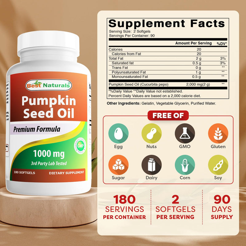 [Australia] - Best Naturals Pumpkin Seed Oil Bladder Control 1000 mg 180 Softgels 