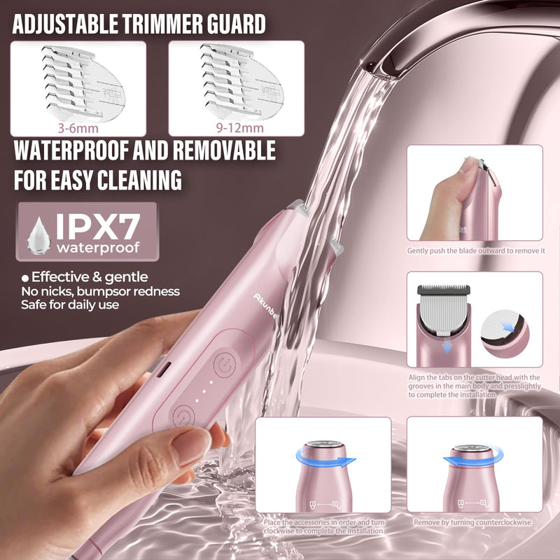 [Australia] - Women Electric Shaver Dual Head Bikini Trimmer for Women IPX7 Waterproof Wet & Dry Use Body Hair Trimmer and Facial Hair Remover for Bikini Underarm Leg Arm Body Face (Pink) Pink 