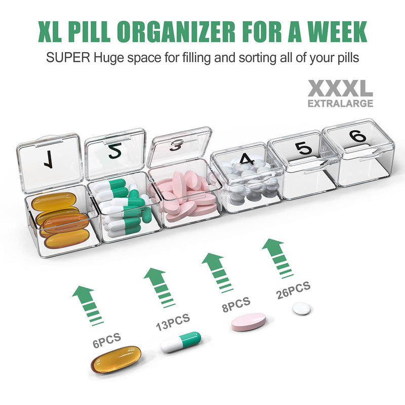 Monthly Pill Organizer - 30 Day Pill Box - Easy to Open - Large Compartments - Portable Case for Travel, Medicine Organizer for Vitamins (White) White