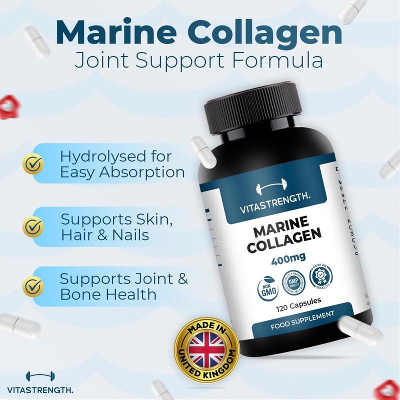 High Strength Marine Collagen Complex 400mg | Glucosamine, MSM, Chondroitin & Vitamin C | 120 Capsules (60 Day Supply) | Made in UK
