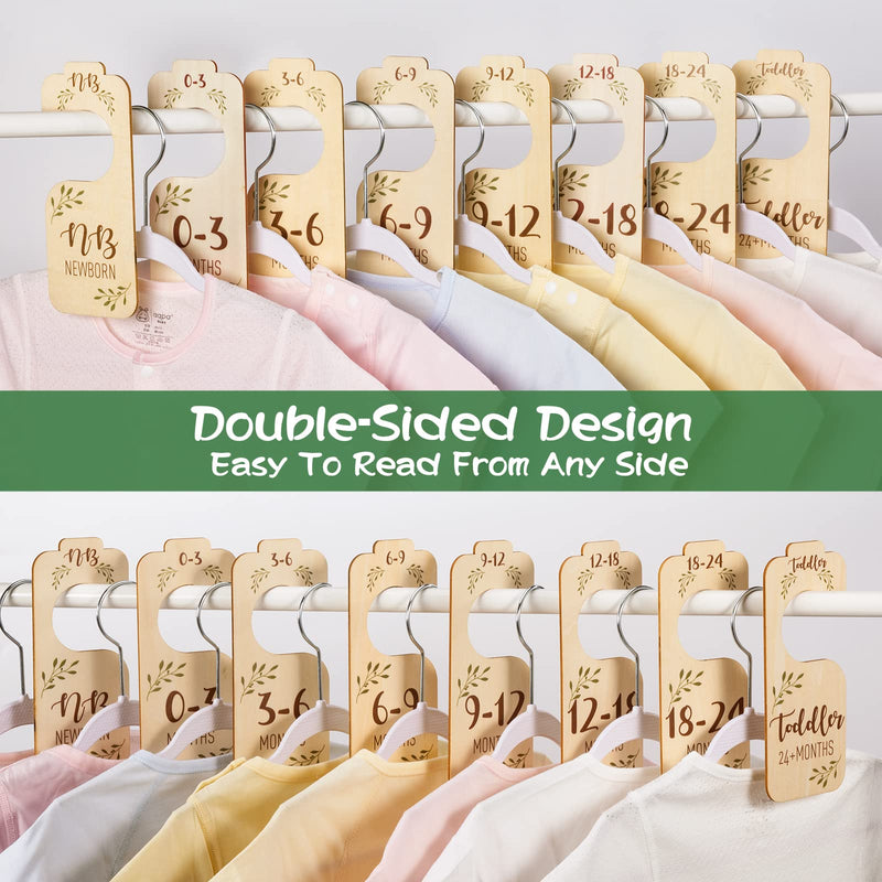 Baby Closet Dividers for Clothes Organizer - Set of 8 Beautiful Wooden Double-Sided Baby Clothes Size Hanger Organizer from Newborn to 24 Months for Boho Nursery Decor