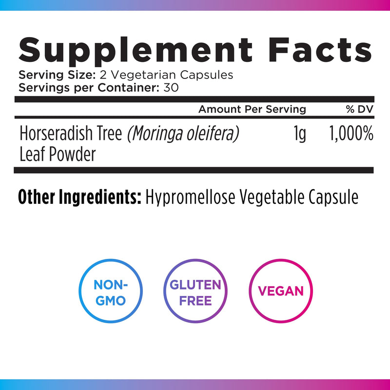 [Australia] - Livingood Daily Moringa Capsules, Moringa Supplement for Energy, Sleep, Satiety, Hair, Skin, Nails & Wellness, Plant Based Vegetarian, Gluten Free, Non GMO, Vegan, Daily Greens Superfood, 60 Capsules 