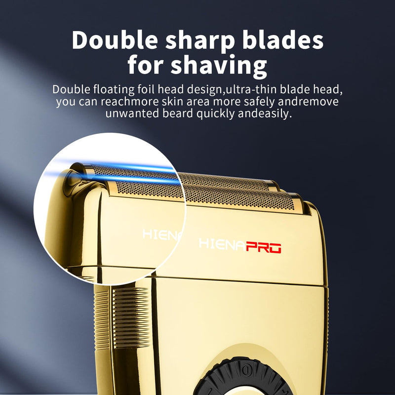[Australia] - HIENA PRO Reciprocating Foil Shaver for Men, Professional Bald Precision Trimmer and Beard Trimmer, Electric Foil Shaver with USB Charging, Grooming Tools, Gifts for Men(Gold) Gold 