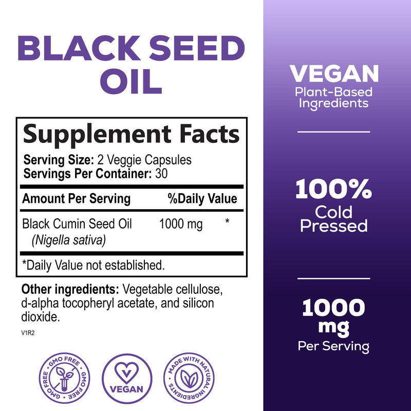 [Australia] - Black Seed Oil Capsules 1000mg - 100% Cold Pressed Blackseed Oil - Nigella Sativa Softgel Capsules for Joint, Hair, Skin & Immune Support, Pure Black Cumin Seed Oil Vegan, Non-GMO - 60 Softgels 60 Count (Pack of 1) 