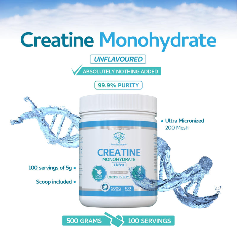 Creatine Monohydrate Powder - 500g (100 Servings) | Ultra Micronized 200 Mesh for Superior Absorption | Pure & Unflavoured | for Muscle Strength & Recovery - Absolutely Nothing Added, Vegan & UK Made