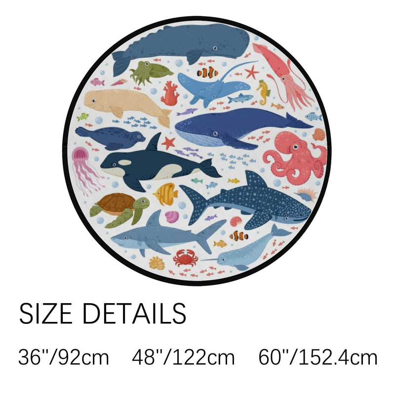 [Australia] - Vantaso Kids Round Nursery Area Rug Ocean Animals Whale Dolphin Shark 3 Ft Non Skid for Children's Bedroom Playing Room 36'' Diameter 