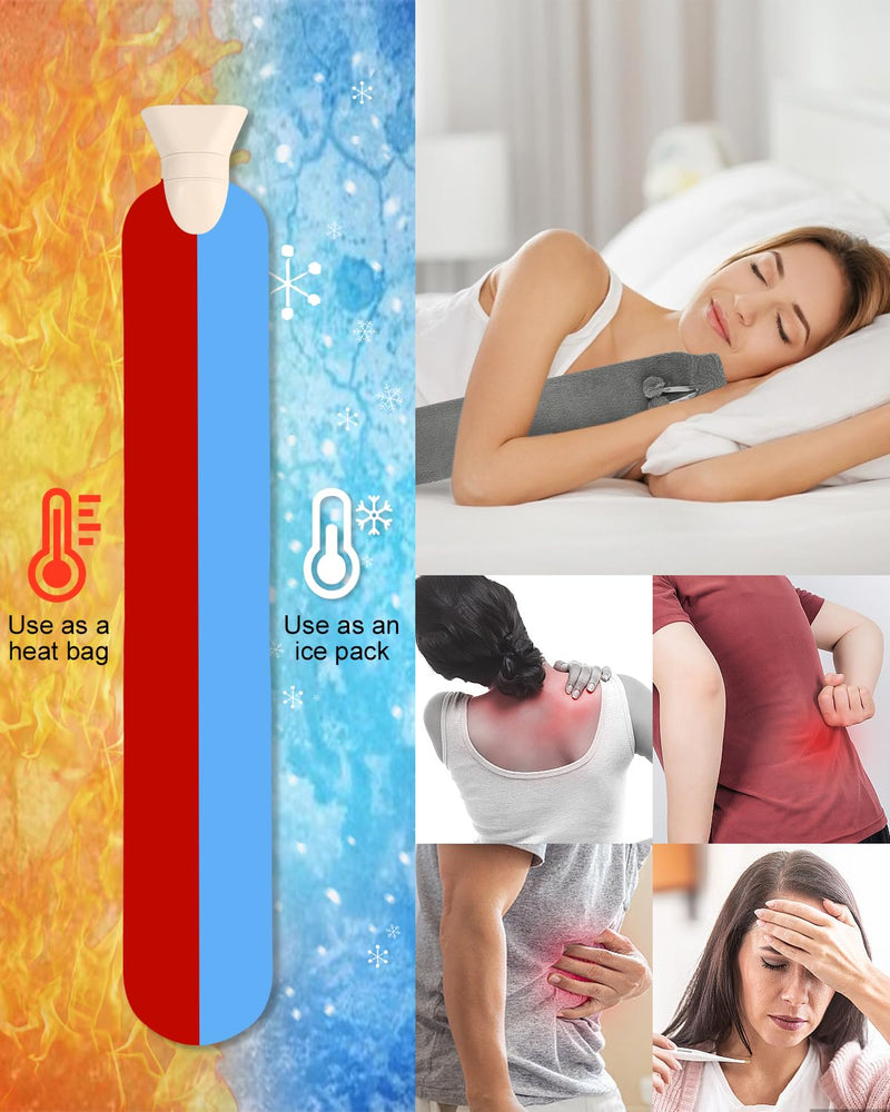 [Australia] - Xaosin hot water bottle long neck with cover 2L hot water bottle belt hose large neck hot water bottle XXL hot water bottle to tie around plush bed bottle hot water bottle for back neck shoulder abdomen gray 