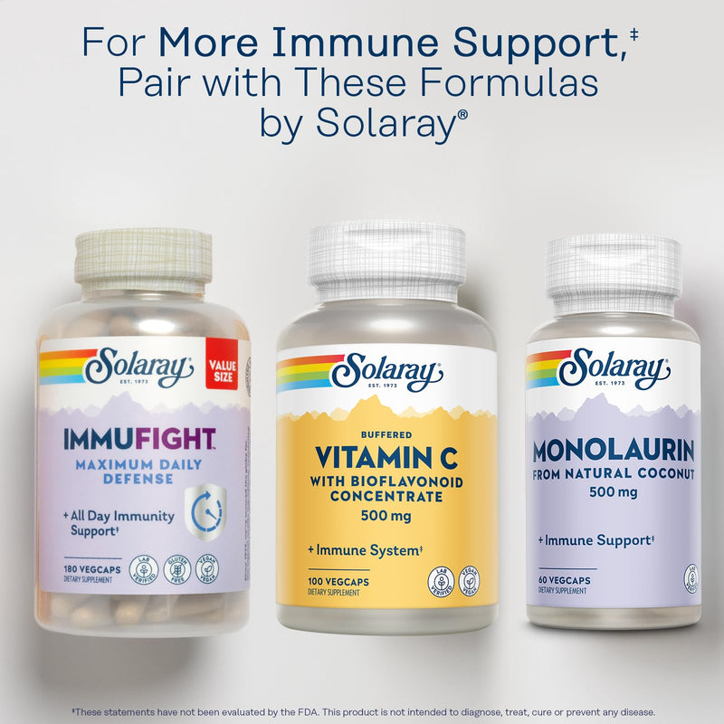 SOLARAY Buffered Vitamin C 500 mg, 100 VegCaps | Immune, Antioxidant & Collagen Support, Buffered for Digestion, With Bioflavonoids, 100 Servings, Vegan & Lab Verified 100 Count (Pack of 1)