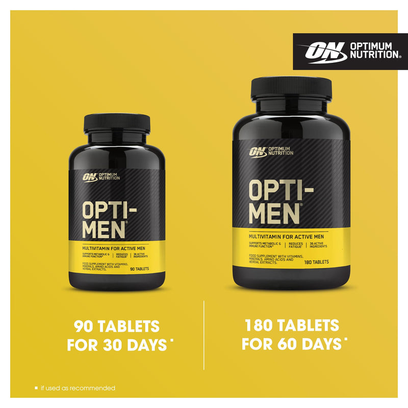 Optimum Nutrition Opti-Men Multi-Vitamin Supplements for Men with Vitamin D, Vitamin C, Vitamin B6 and Amino Acids, Unflavoured, 30 Servings, 90 Capsules 90 count (Pack of 1)